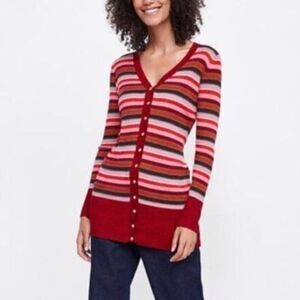 ZARA Knit Metallic Multi Color Striped Button Up Cardigan‎ Ribbed Sweater Size L